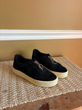 Dolce Vita Black Suede Slip-On Sneakers with Cream Platform Sole